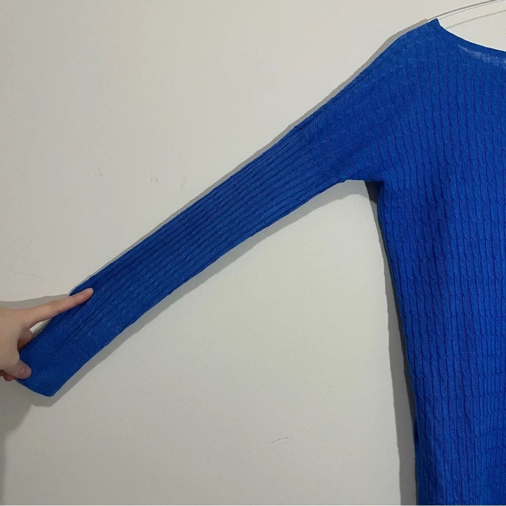 J. Crew 100% Linen Cable Open Knit Sweater XXS Royal Blue Lightweight Preppy